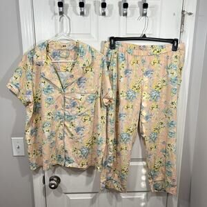 Soft Surroundings 2 Piece Pajama Set Women’s Size L Floral Cozy Sleepwear 2EE33